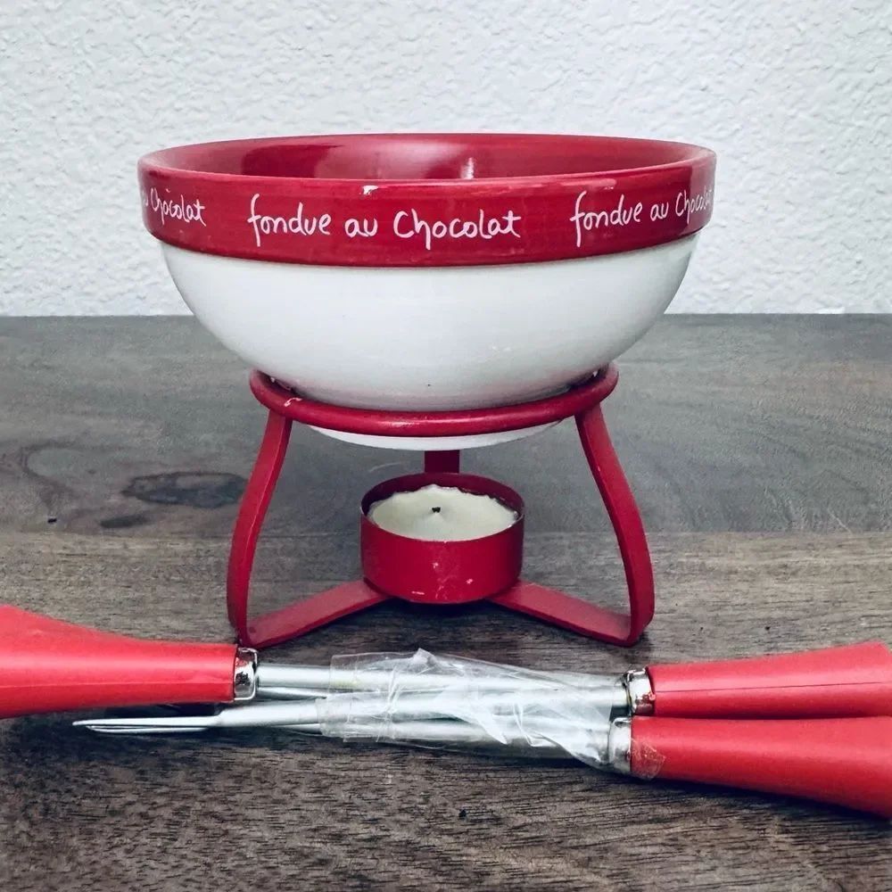 Fondue au Chocolate Ceramic Fondue Pot & Skewers Set